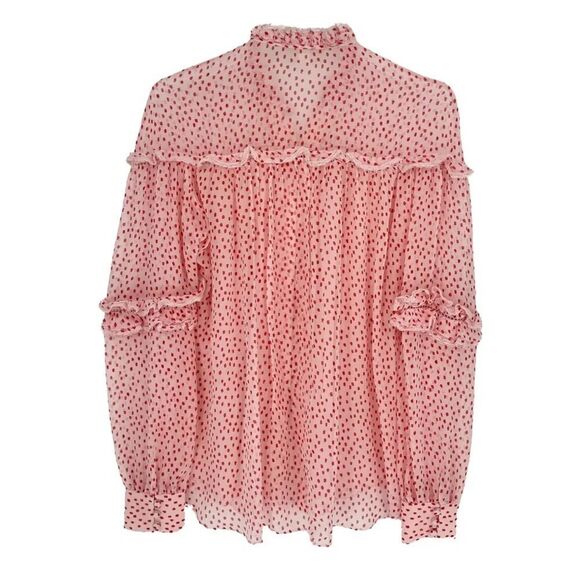 Jonathan Simkhai Silk Ruffle Polka Dot Blouse Small Pink Red Dressy Valentine - Picture 2 of 10